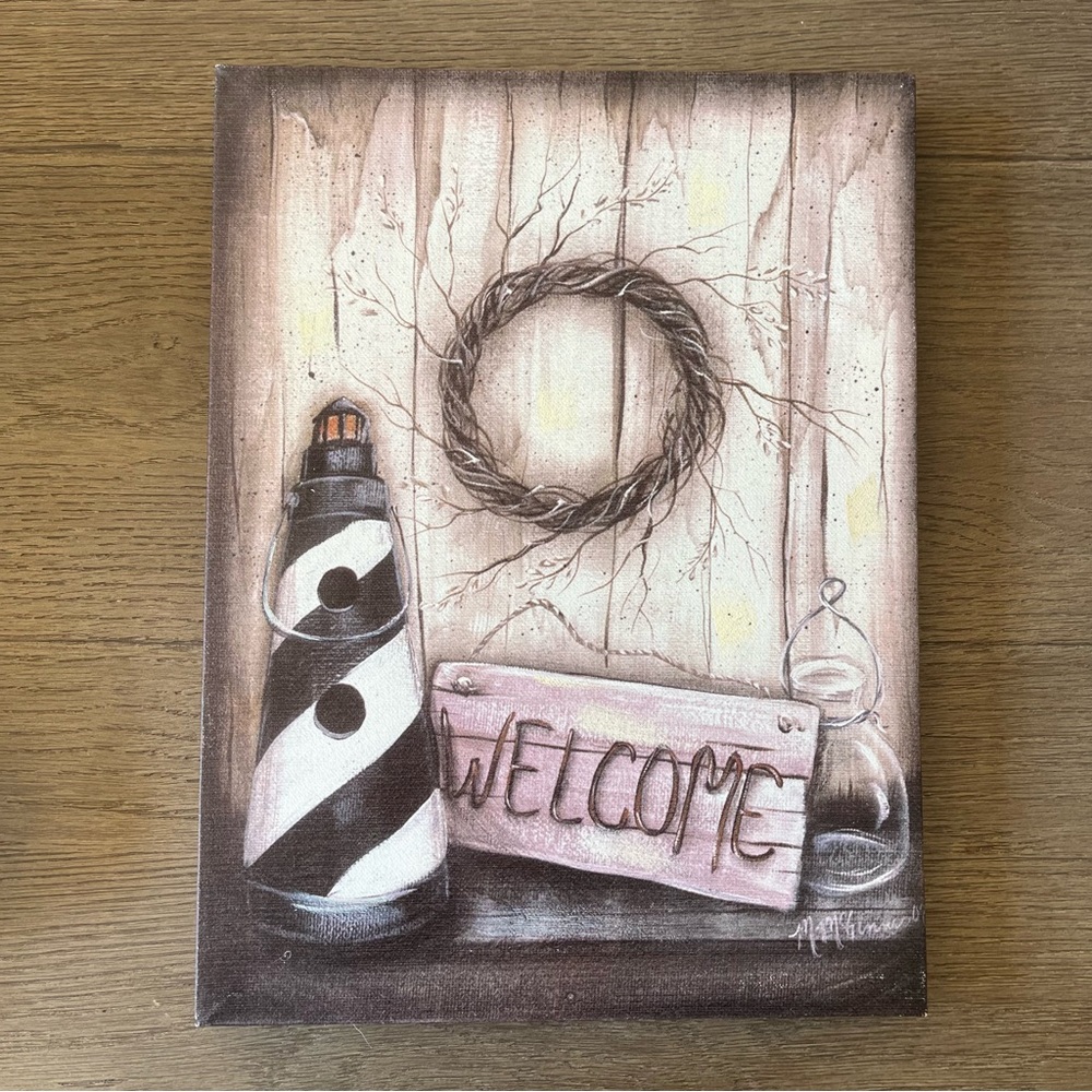 Rustic Welcome Wall Art with Lighthouse Design